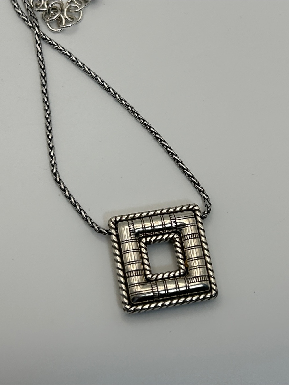 Brighton Cabana Necklace Neutral Tones Square Pendant Silver Plated 18"L - Picture 15 of 15